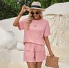 Summer Women'S Casual Style Loose Round Neck Solid Color Short Sleeved Top And Shorts Set