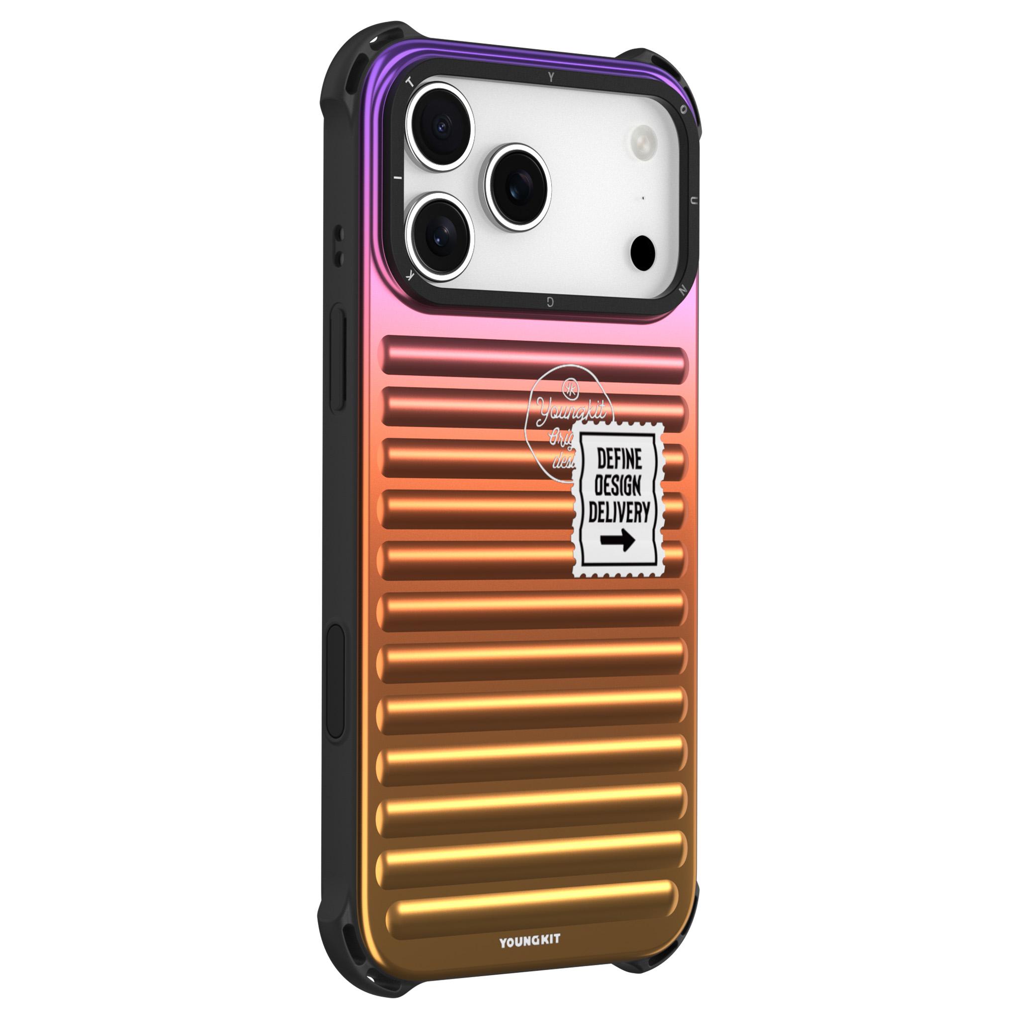 

YOUNGKIT Чехол-чемодан для iPhone 17 Pro, ТПУ + Алюминиевый сплав, Лазерный градиентный чехол для телефона B