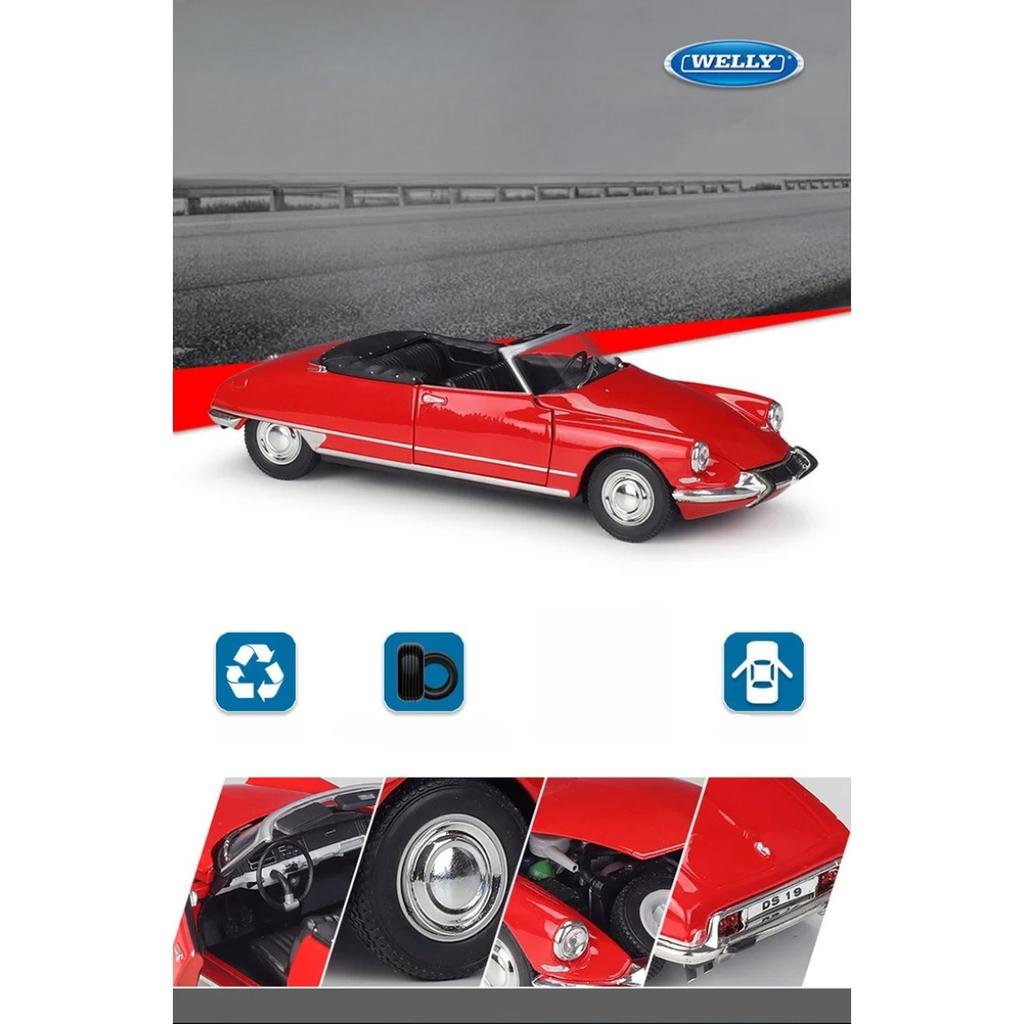 Welly 1/24 Citroen DS19 Cabriolet Alloy Classic Sports Car Model Diecast Metal Retro Car Vehicles Model Simulation Kids Toy Gift