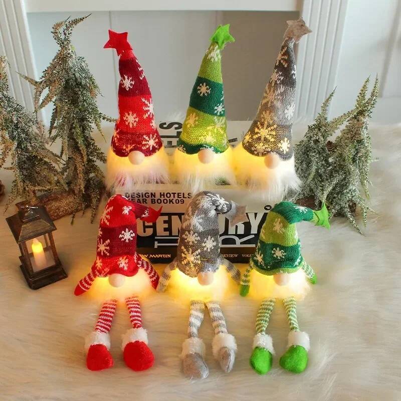 2025 Christmas Faceless Doll Gnome Ornaments LED Light Plush Knitting Crafts Tree Pendant Christmas Decorations Home Kids Gift
