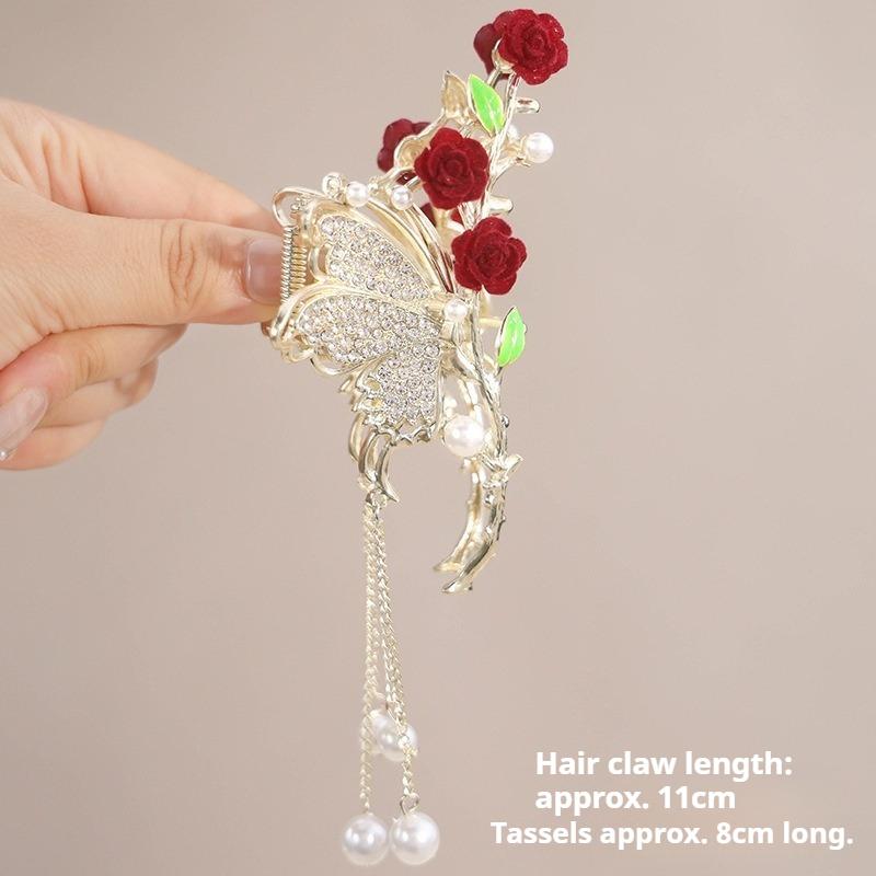 French Rose Hair Clip, Versatile and Stylish Women's Hair Clip, Metal Hair Bun Shark Clip Hair Accessory