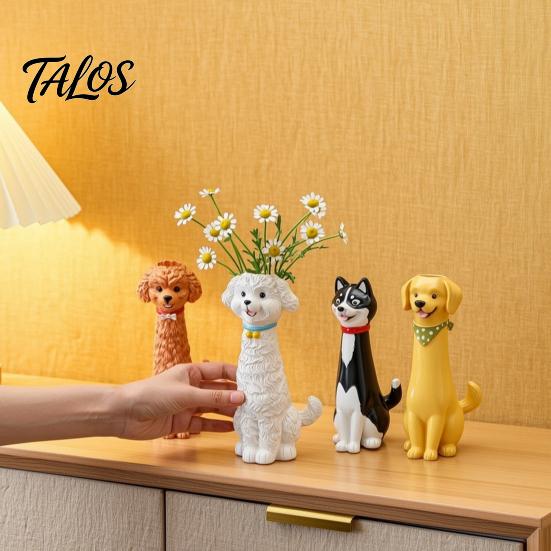 Handcrafted Pet Theme Table Centerpiece Creative Long Neck Dog Vase for Dry Flowers, Cute Cartoon Animal Flower Holder Shaped Flowers Home Office