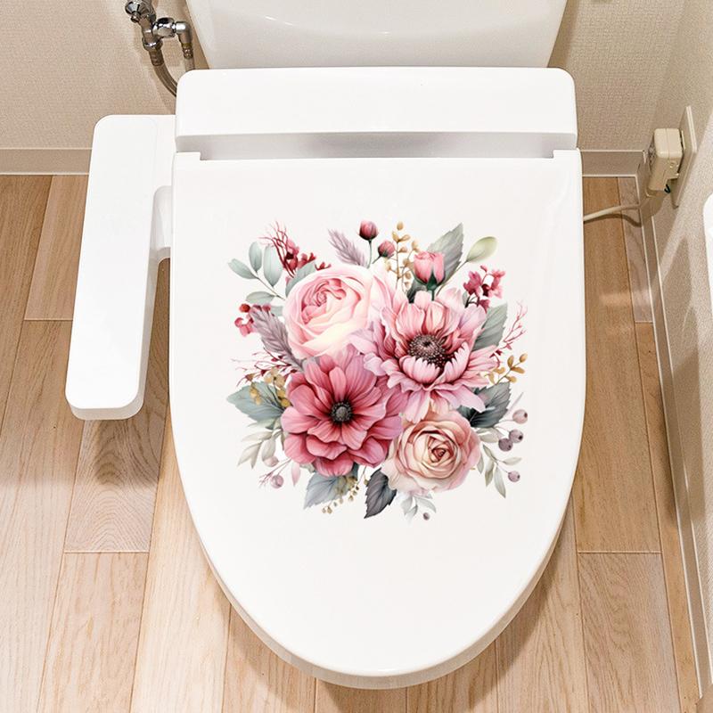 Bathroom Toilet Stickers Elegance Flower Wall Sticker Flower Pattern Self-Adhesive Paintings For Bathroom Living Decoration