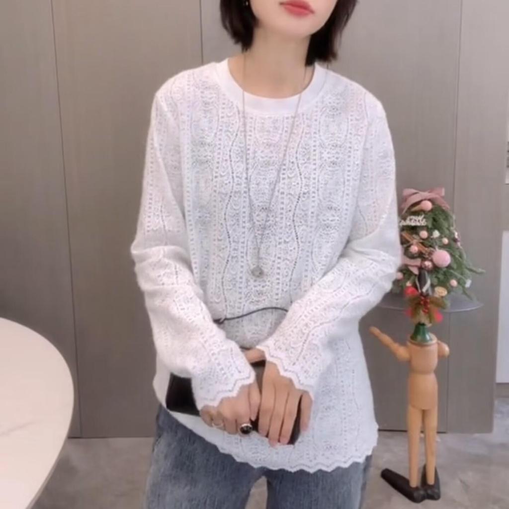 2025 Korean Winter Lace Crochet Knit Pullover: Women's Loose & Stylish Design Top