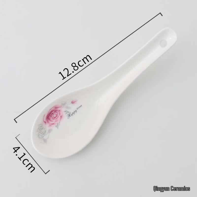 Pure White Ceramic Flat-Bottom Soup Spoon