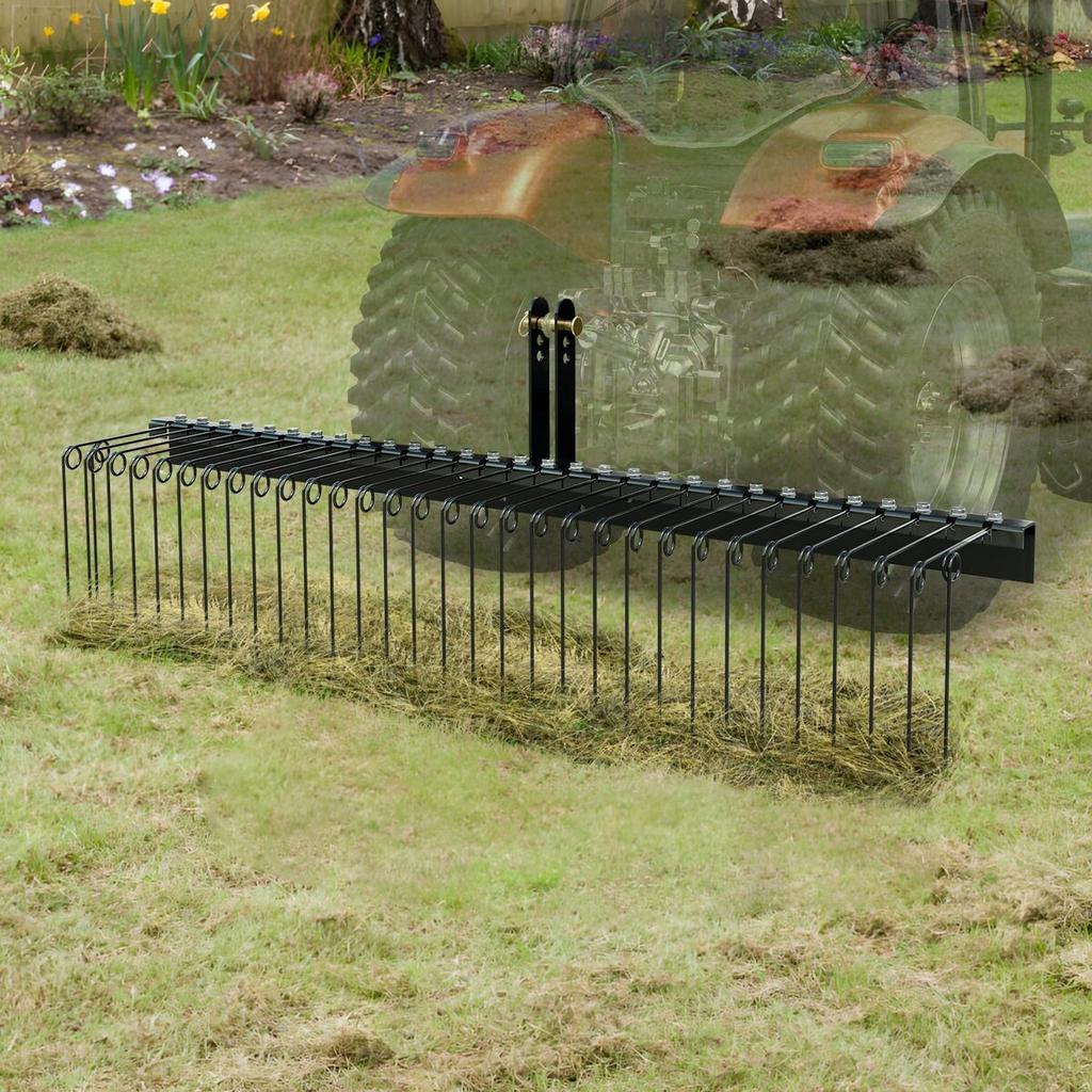 Tow Behind Landscape Rake 72" Lawn Dethatcher Rake with 32 Steel Tines