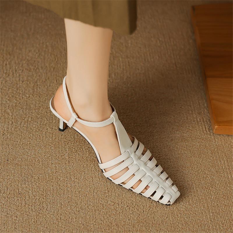 Mode Neue Sommersandalen Spaltledersandalen für Damen Mode Eckige Zehenpartie Hohe Absätze Zehenbedeckende Sandalen Damenschuhe Gladiatorenschuhe