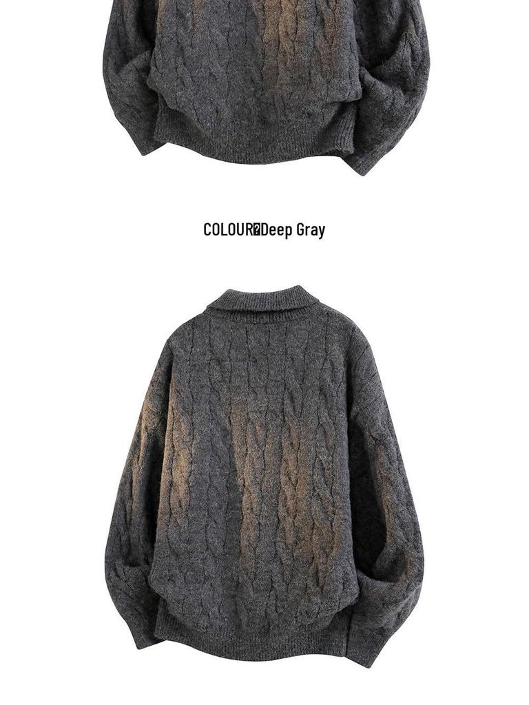 Men's Old Money Style Two-Piece Look Lapel Sweater – Autumn/Winter Warm Loose Casual Knitwear