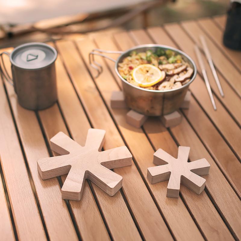 Tappetino isolante in legno a forma di fiocco di neve per cucina, sottobicchiere, tappetino per tavolo da pranzo, piatto, ciotola, pentola per campeggio all'aperto