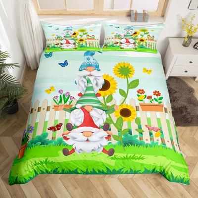 Vårgnomer Påslakan Enkelsäng Kingsize Botaniska Solrosor Fjärilstryck Sängklädesset Trädgårdstema Blommigt Täcke