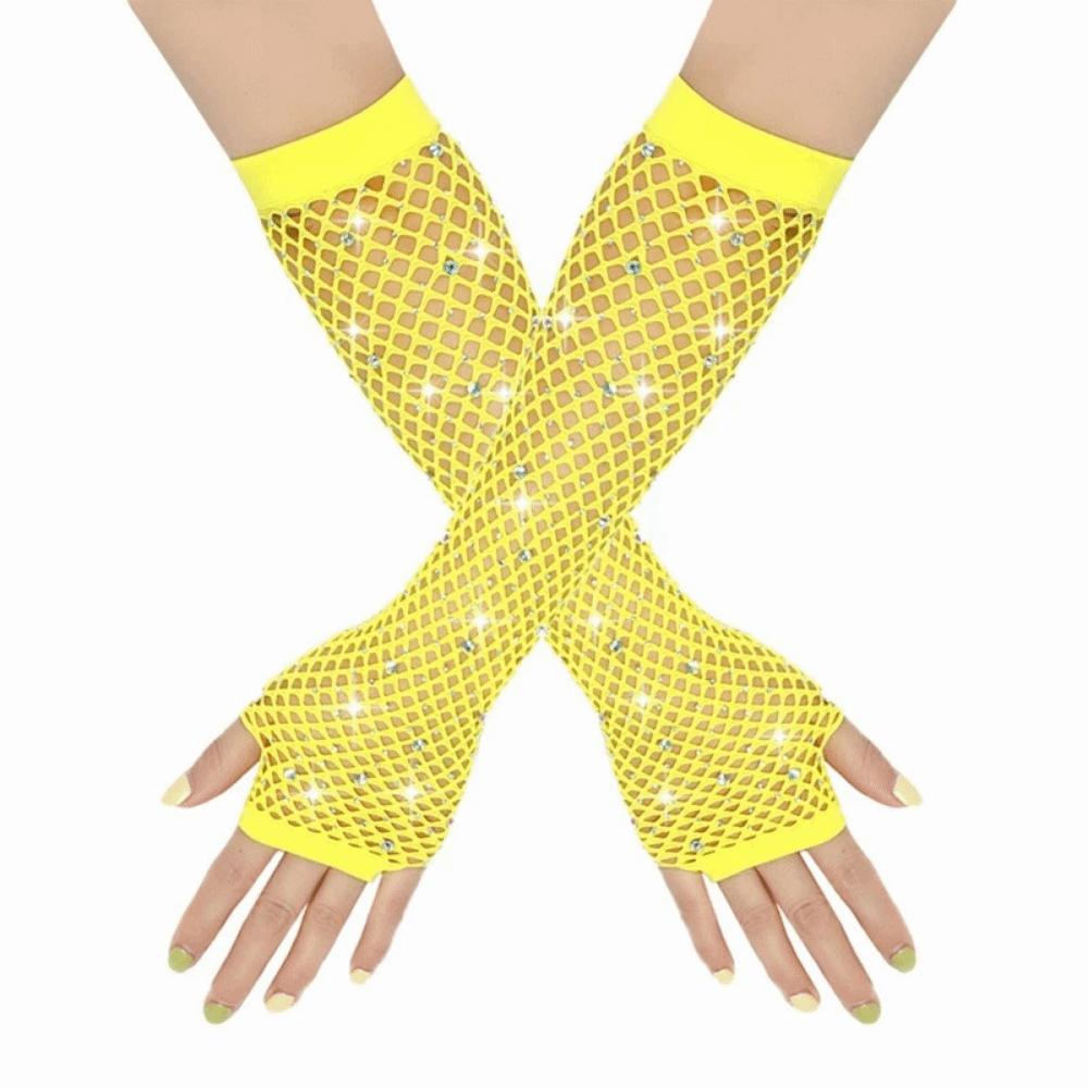 Elastic Rhinestone Gloves Shiny Mesh Lace Gloves Short Fishnet Fingerless Gloves Fashion Accessory