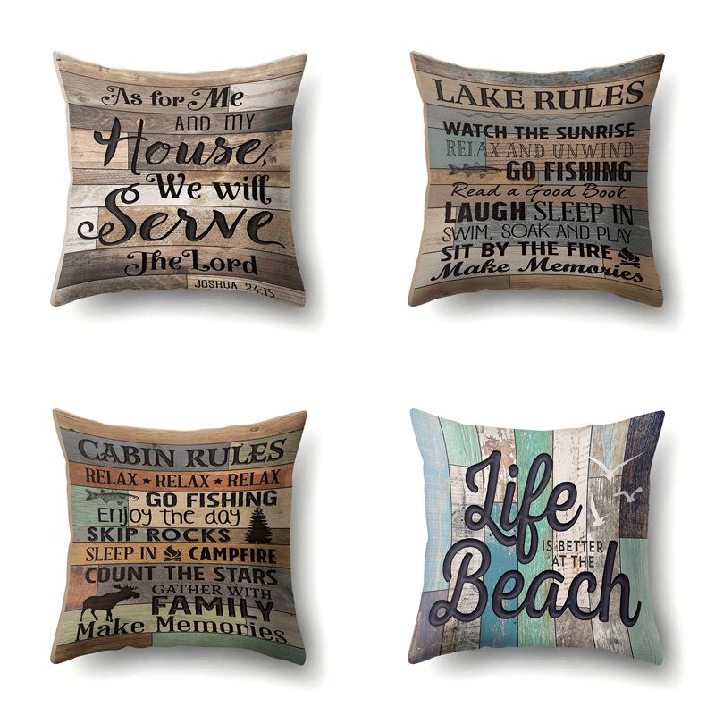 Polyester Pillowcase, Automotive Retro Wood Grain Printing Pillowcase, Waist Cushion Cover, English Cushion, Bedside Cushion Cover