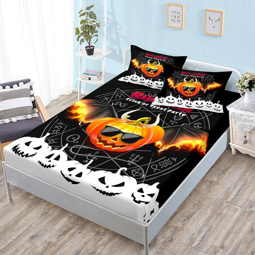 Halloween Three-Piece Set Funny Pumpkin Mattress, Mattress Cover, Mattress Protective Cover