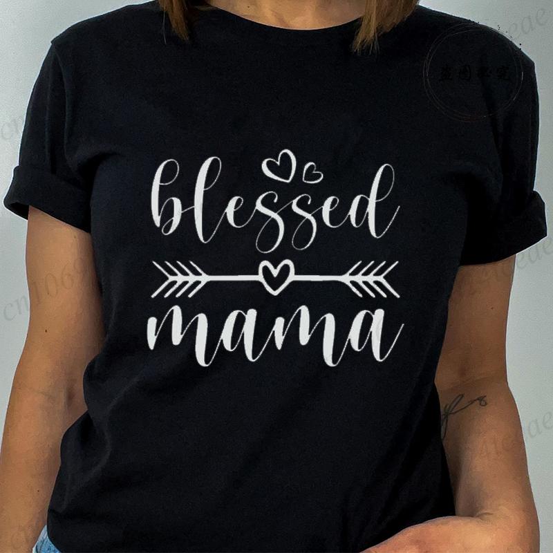 T Shirt for Women Mom Life Print Tshirt Short Sleeve Crew Neck Casual Top Mom Quotes Women Tshirt Blessed Mama Womens Clothing