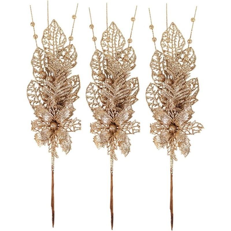 16.5in Navidad Christmas Tree Decoration Artificial Glitter Stems Xmas Tree Hanging with Flower Wreath Gift New Year Home Decor