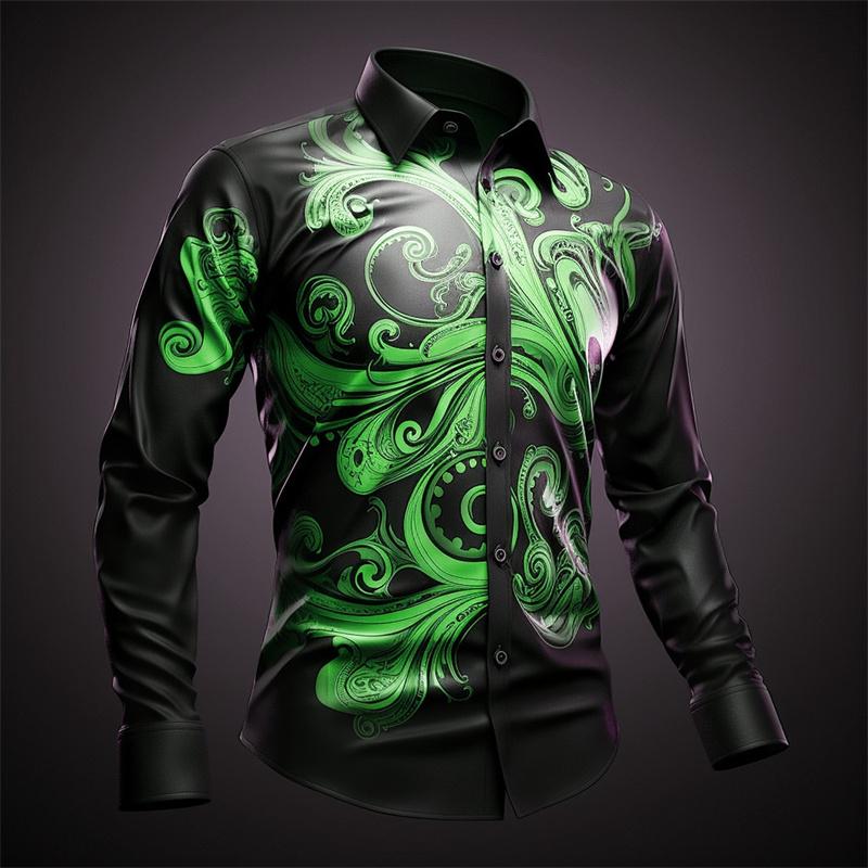 Mens Lightning Neon Shirt Button Down Long Sleeves Shirt Vacation Autumn Everyday Streetwear Summer Lapel 3D Printed Shirt