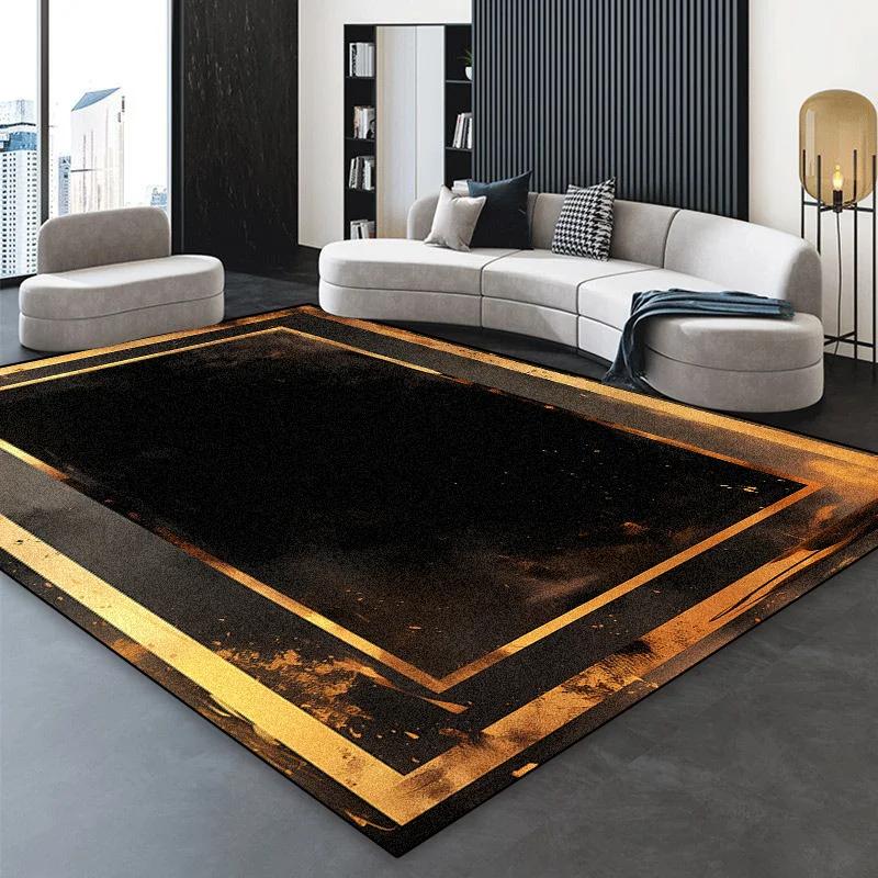 Luxury Black Golden Carpet for Living Room European Home Decoration Easy Clean Large Rugs Bedroom Cloakroom Non-slip Floor Mats