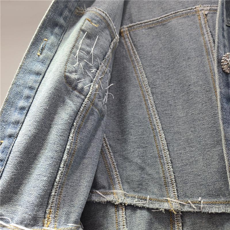 European Station Women's 2026 Autumn/Winter Rhinestone Denim Jacket with Waist-Cinched Design
