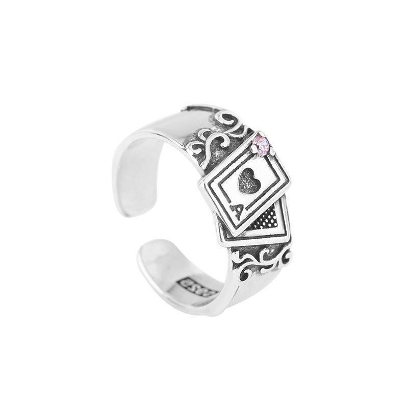 

Vintage Thai Heart Pink Diamond Poker Theme Unisex Ring adjustable opening