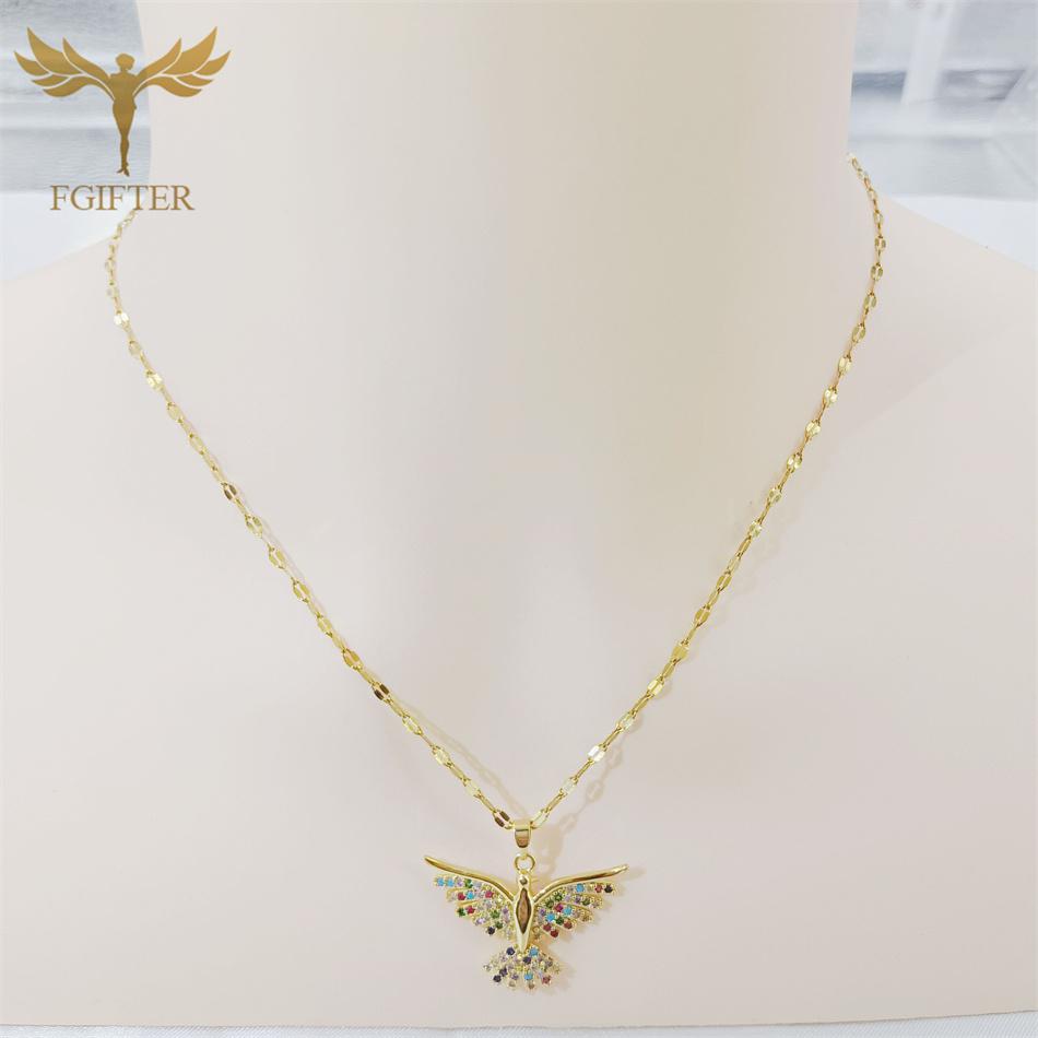 Luxury Graces Colored Phoenix Zircon Copper Pendant Necklaces Stainless Steel Chain High Grade Bird Choker Women's Party Zircon