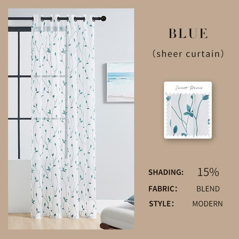 Leaf Embroidered Sheer Curtain Panel Bedroom Living Room Modern Minimalist Light Filtering Window Treatment