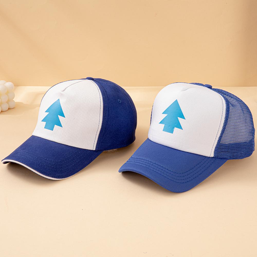 Yiran Dayang Hat Women's Blue Anime Gravity Falls Dipper Pines Pine Tree Print Trucker Hat Men Cartoon Cosplay Adjustable Baseball Cap For Outdoor Cm