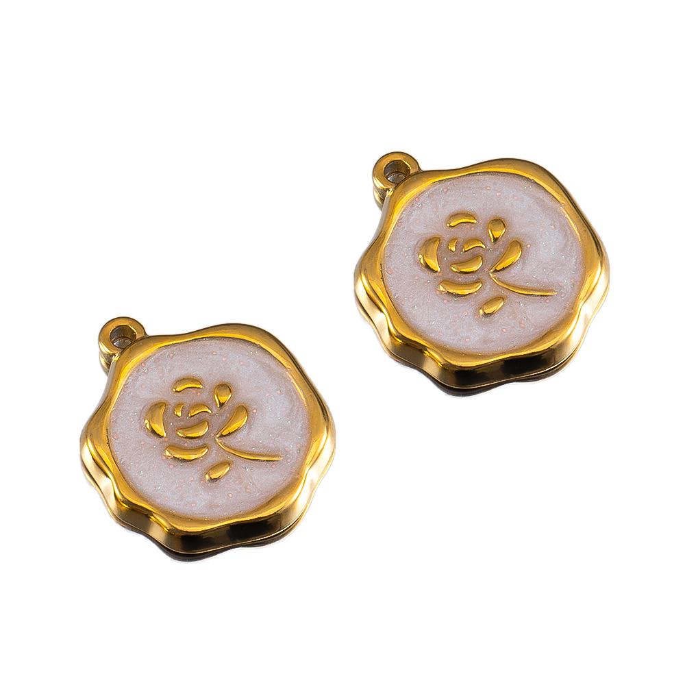 2/5Pcs Stainless Steel Series Pink Purple Elegant Cute Pendant Gold Bottom Pendant DIY Necklace Jewelry Handmade Accessories