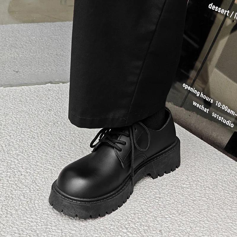 Plus Size Men Leather Shoes Black Platform Lace Up Casual Shoes for Young Men British Style Business Social