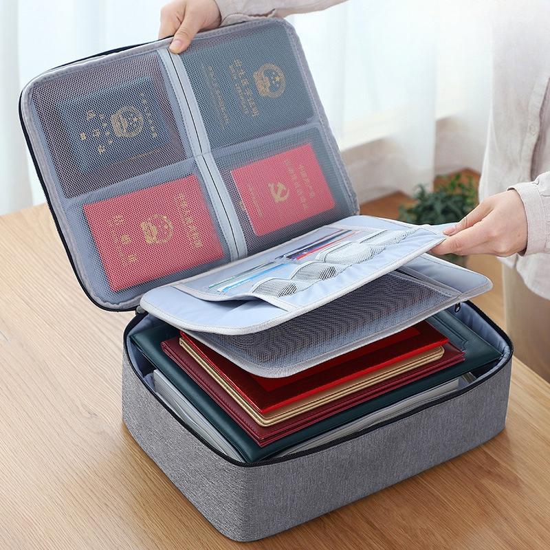 Household Multi-Layer Document Storage Box for Certificates, Passports, Cards. Multi-Function File Storage Bag for Family