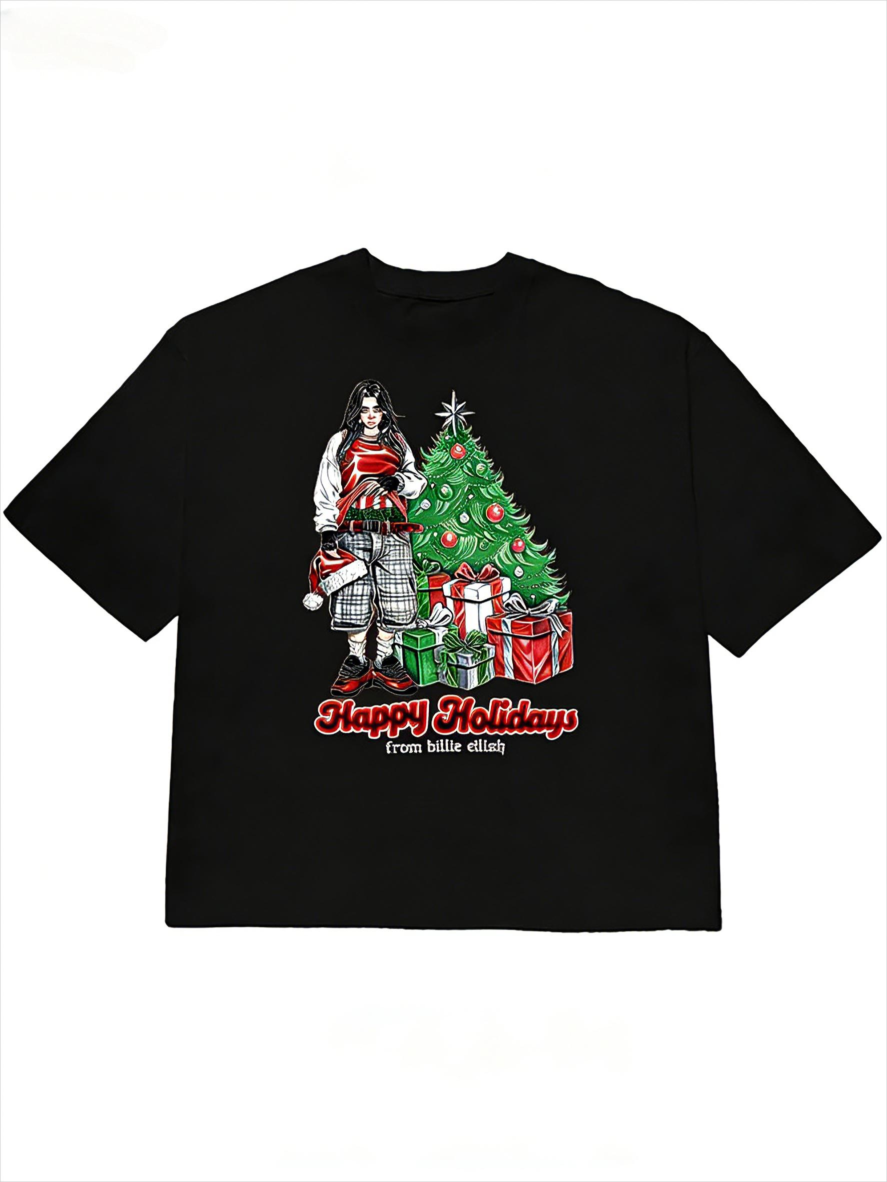 

Billie Eilish Christmas Style European and American Retro Pure Cotton Short-sleeved T-shirt for Spring/Summer 2026 - Men s Su... S разноцветный