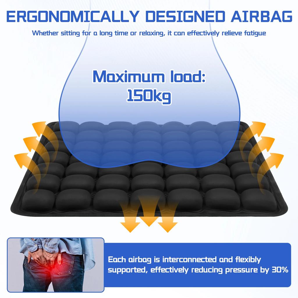 Inflatable Seat Cushion Portable Travel Air Seat Cushion 49 Airbag Comfortable TPU Air Sitting Pad for Home Office Car Traveling