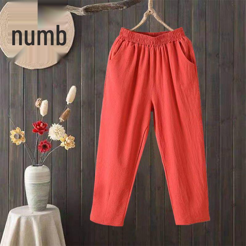 

Women’s Summer High-Waist Cotton Cropped Harem Pants - Single/Two-Piece Set, Slimming, Loose, Plus Size Options 4XL for 77.5-85 kg