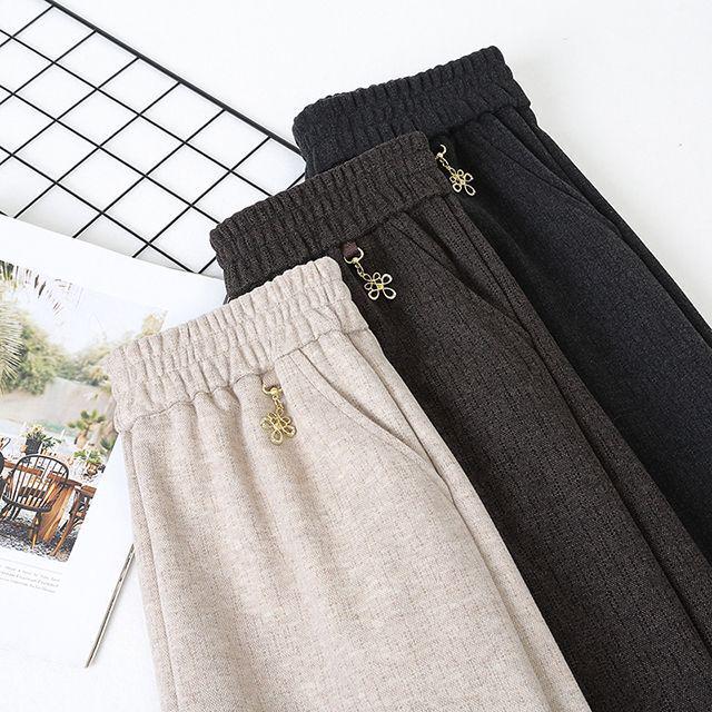 Plus Size Autumn/Winter Velvet Wide-Leg Pants for Middle-Aged and Elderly Women