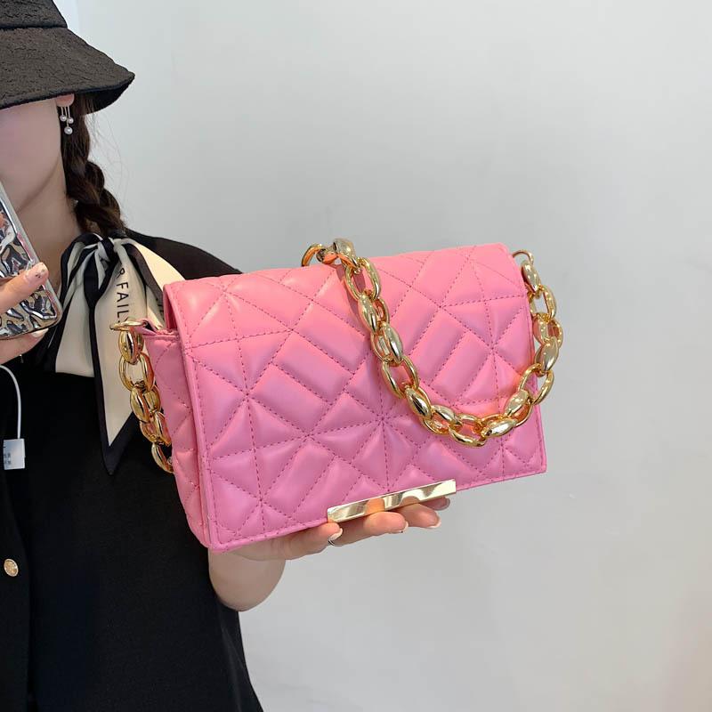 

Однотонний простий товстий ланцюжок 2024, осінь, нова корейська версія, модна вишивальна нитка, портативна під пахвами на одне плече, маленька квадратна жіноча сумка рожевий