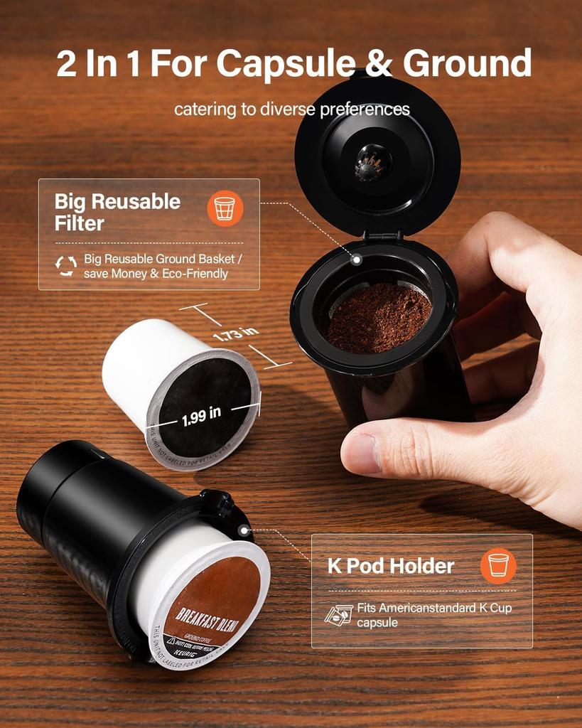 Cafetera Individual 2.0, para Cápsulas K-Cup y Café Molido, Preparación de 6-14 oz, Depósito de 50 oz, Preparación Intensa, Acero Inoxidable, Negro