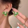 Green Crystal Flower Stud Earrings Female Design Sense Niche Sense Temperament Atmosphere Earrings Summer Ear Jewelry