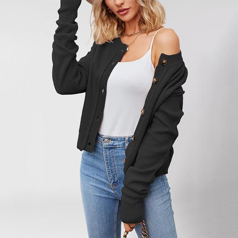 Autumn and winter new women's knitted cardigan women's single-row button commuter knitted cardigan jacket