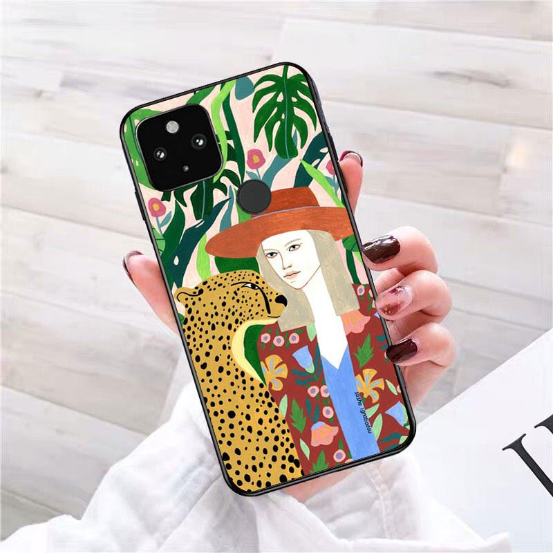 Art jaguar Flower Women Korean Phone Case for Google Pixel 7 Pro 7 6A 6 Pro 5A 4A 3A Pixel 4 XL Pixel 5 6 4 3 XL 3A XL 2 XL