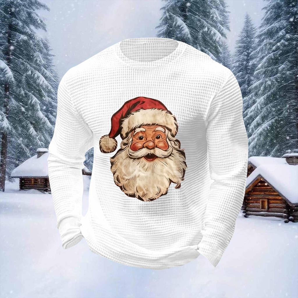 Pánské vánoční topy s kulatým výstřihem a dlouhým rukávem Pánské sportovní topy ve velkých velikostech s ležérním kulatým výstřihem