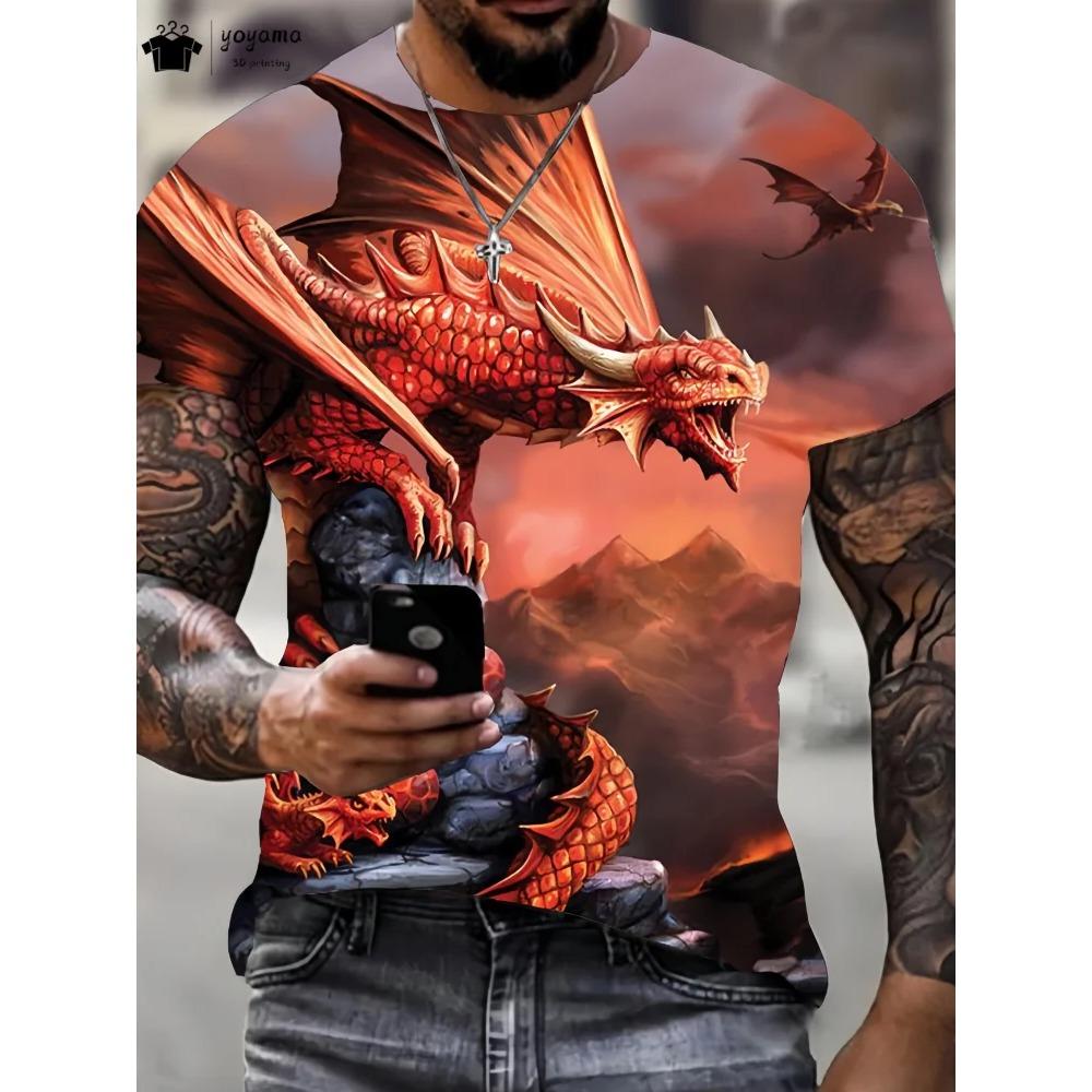 3D Dragon Graphic T-Shirts Summer Outdoor Trend Clothing Fashion Breathable Hundred Round Neck Men's T-Shirts