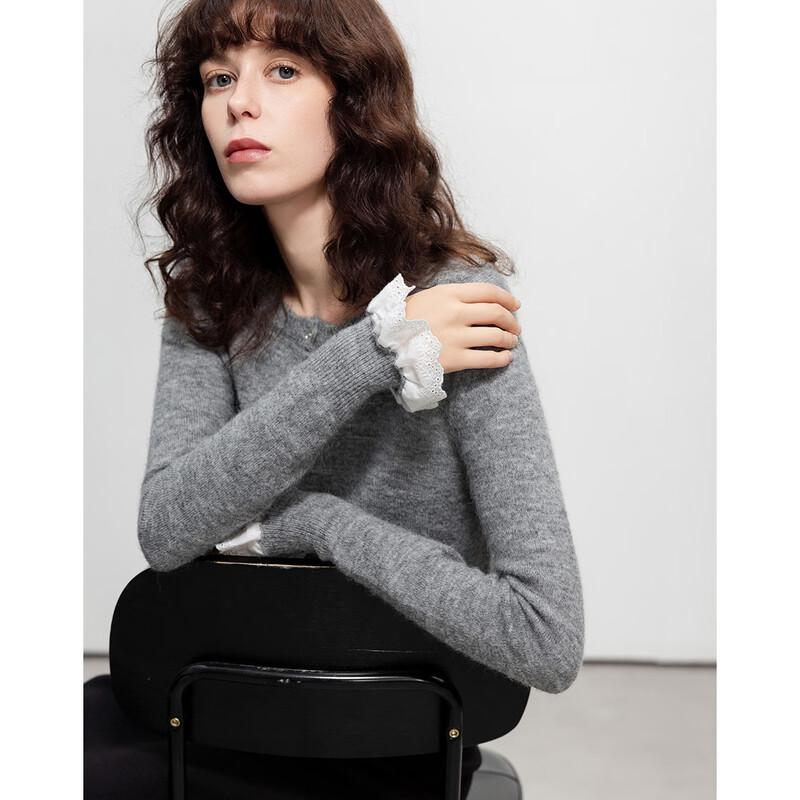 Demana Women's Wool Blend Lace Detail Knit Cardigan