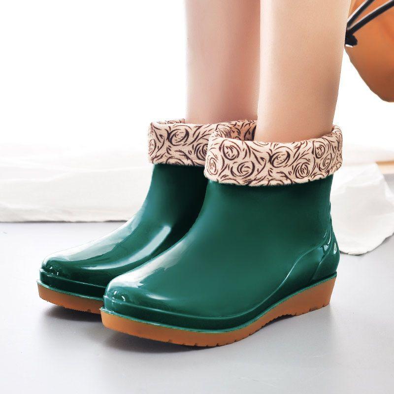 Rain Shoes Women's Short Tube Fashion Non-slip Rain Boots Adult Water Shoes Wear Water Boots Waterproof Shoes Warm and Cotton