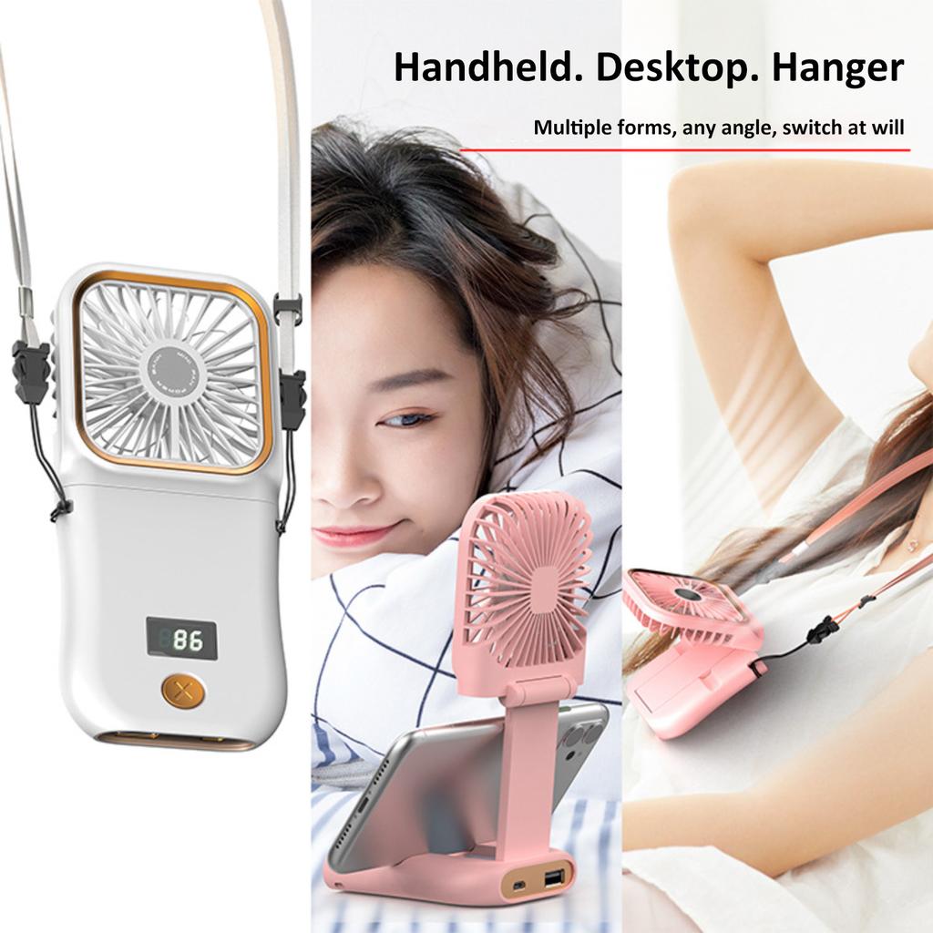 Nuovo Ventilatore Portatile Pieghevole con Display Digitale, Piccolo Ventilatore Ricaricabile da Tenere in Mano, Comodo da Appendere al Collo per Esterni, Mini Ventilatore da Collo a Ricarica USB