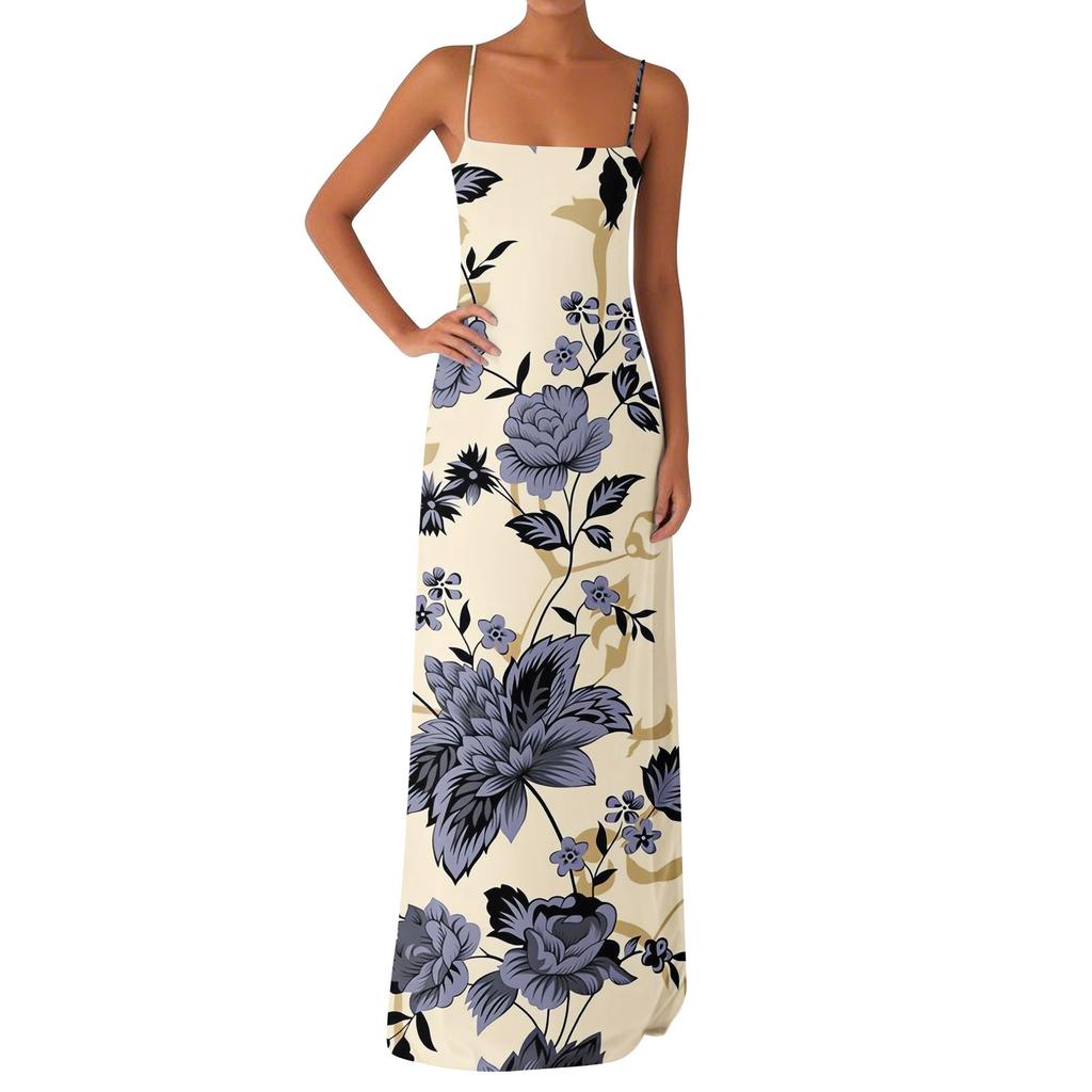 Women's Off-the-shoulder Sexy Silky Floral Print Long Dress Dress