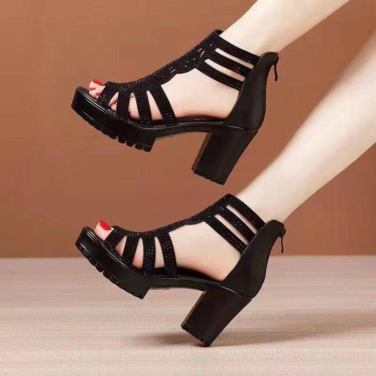 Roman Sandals Women Chunky Heel Non Slip Open Toe Summer Footwear For Casual Wear