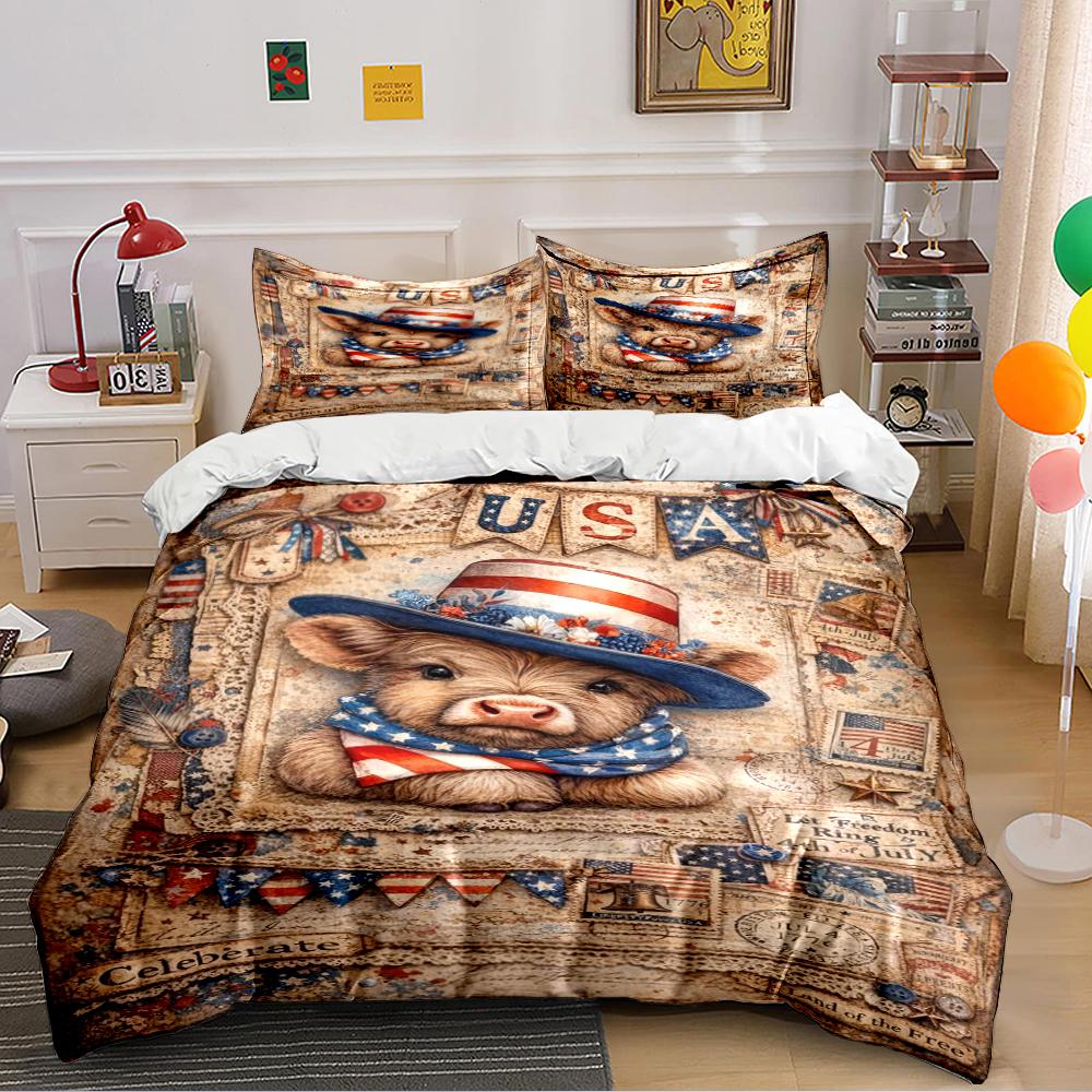 Patriotic Pig USA Flag Bedding Set Bedding set (1 duvet cover, 2 pillowcases, duvet not included) 135x200cm