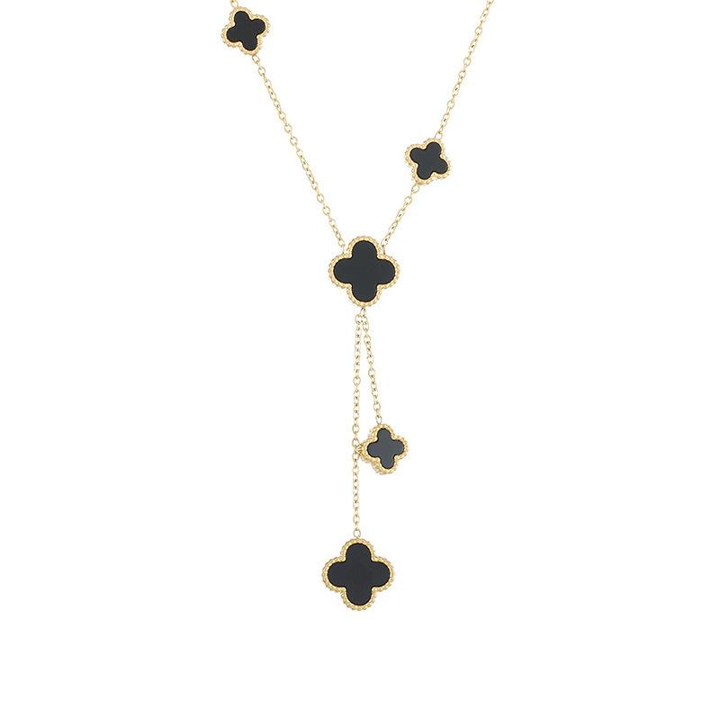 Nieuwe dubbelzijdige klavertjevierketting voor vrouwen, niet-vervagende gefranjerde sleutelbeenketting, nislicht luxe eenvoudige hanger