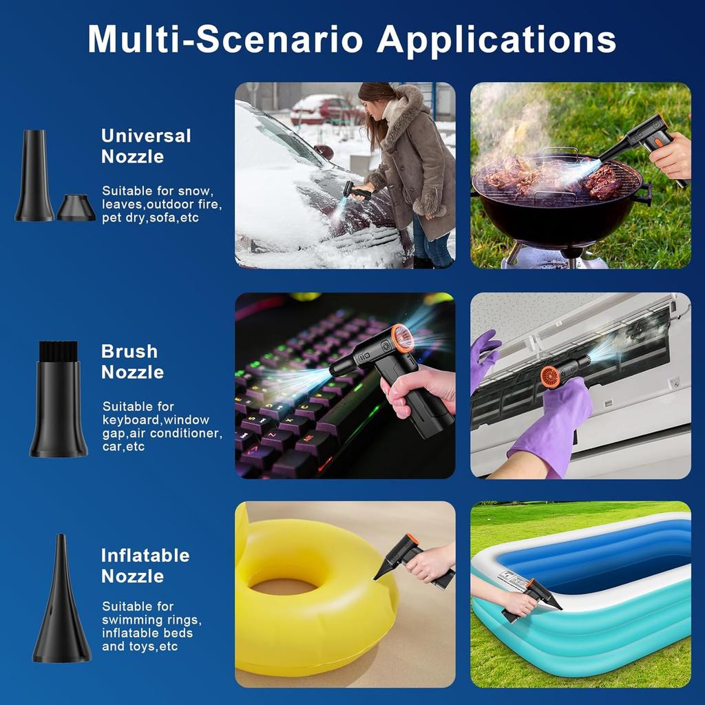 Compressed Air Duster, 130000RPM Multi-Gear Adjustable Electric Air Duster with Brushless Motor, Replaces Compressed Air Cans, Rechargeable Cordless