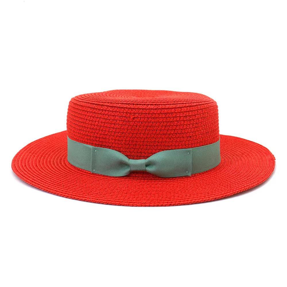 Men and women's new outdoor seaside sunshade bow big eaves flat top straw hat beach stage top hat