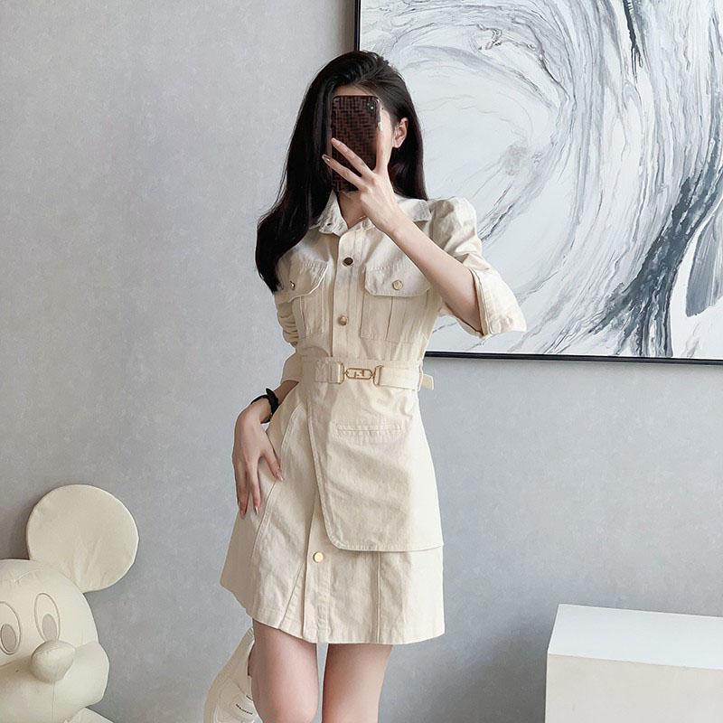 Denim Dress for Women French Short Dress Long Sleeve Workwear Wrap Hip Casual Ladies Style Casual Korean Sexy Mini Dress